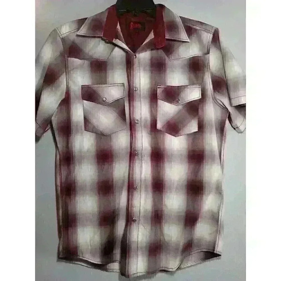 Starr Western Wear Pearl Snap Short Sleeve Shirt SzMedium Burgundy Plaid Pattern - Picture 3 of 7